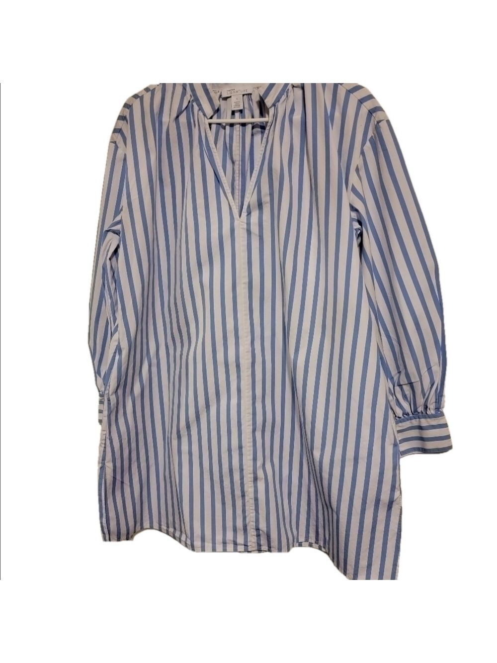 Nordstrom Blue White Cotton Tunic Dress Long Sleeve Small